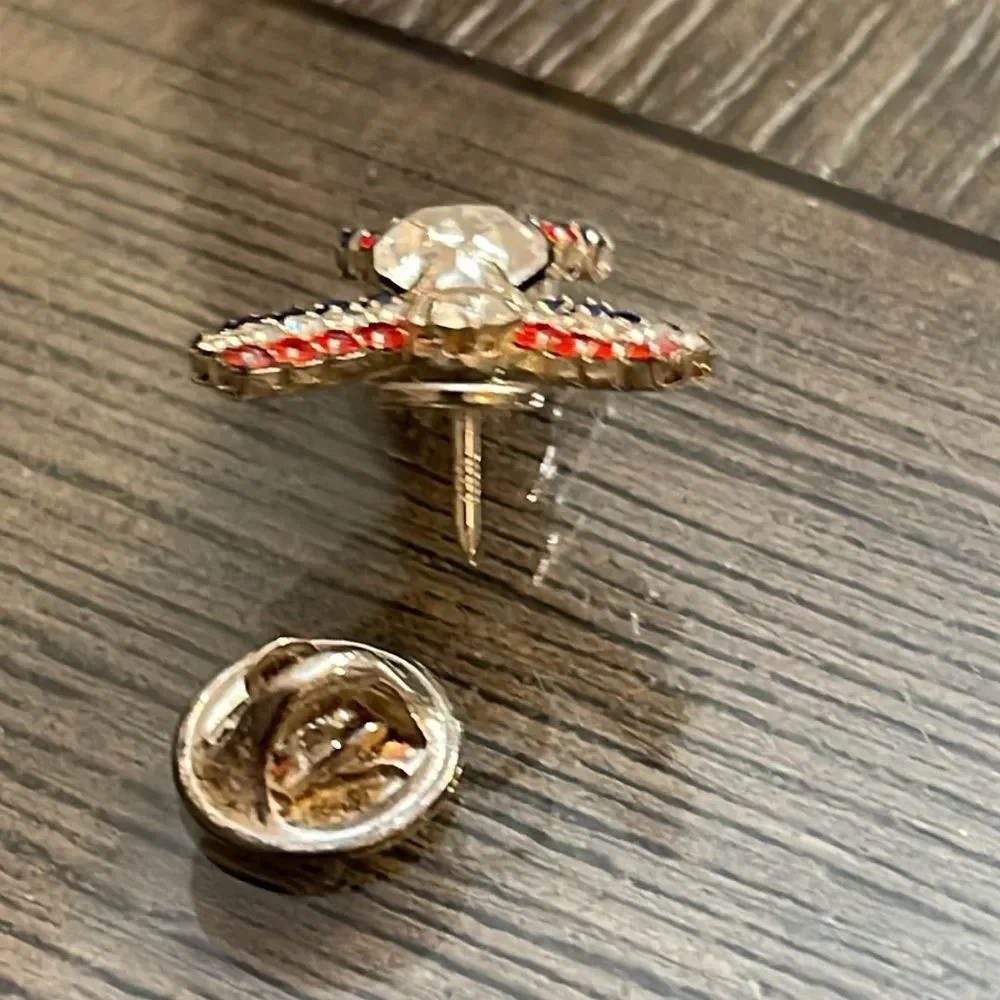 Vintage Ballou Red White Blue Rhinestone Angel Pin